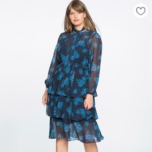 Draper James ELOQUII Floral Print Swiss Dot Dress